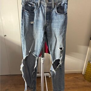 Levi's Light Blue Distressed Women's Straight Leg Jeans